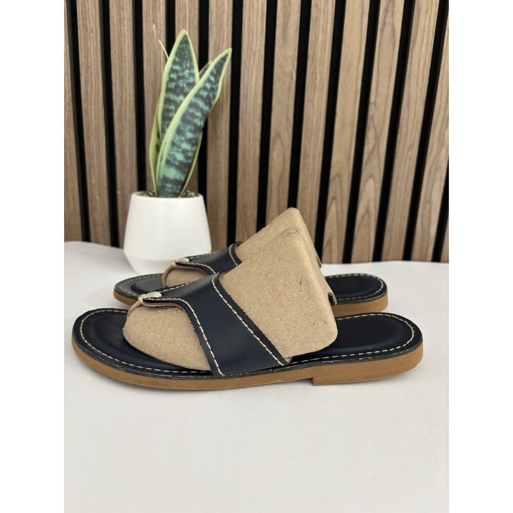 KINO Key West Lily Navy Blue Leather Sandals Women Size 7 Handmade Beach